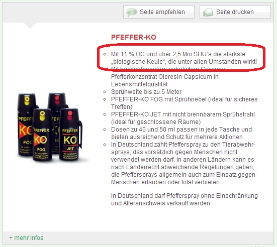 Ballistol Pfeffer-KO FOG Pfefferspray Tierabwehr KO Spray